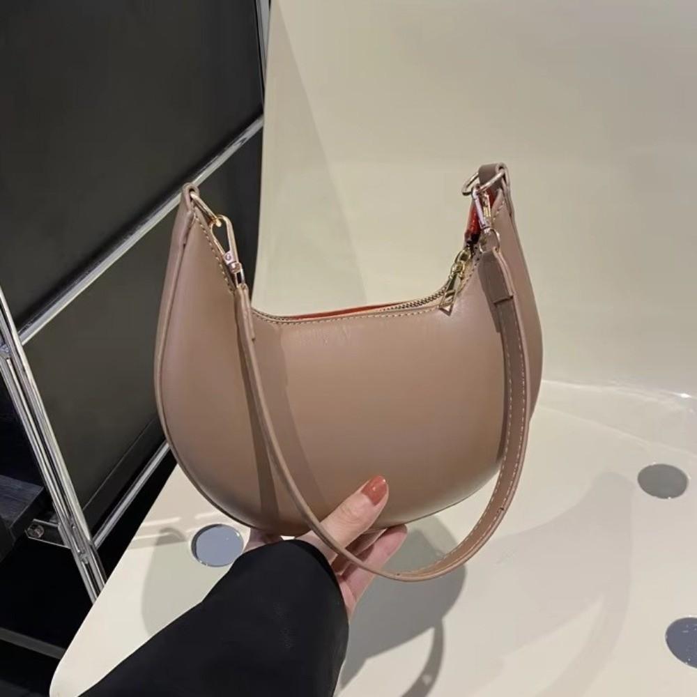Large Capacity Moon Underarm Bag Solid Color Women's Hobo Bag Pu Leather Shoulder Bag  Women