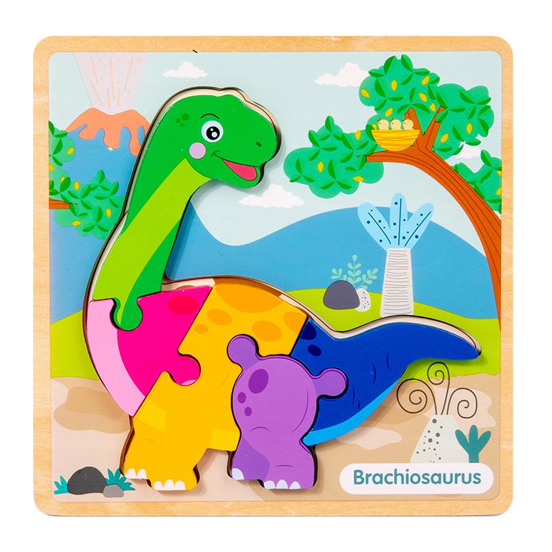 Kids Early Education Puzzle Toys -Wooden Dinosaur Color Shape Matching Training for Kids Over 3 Years Old, Hand-Eye Coordination