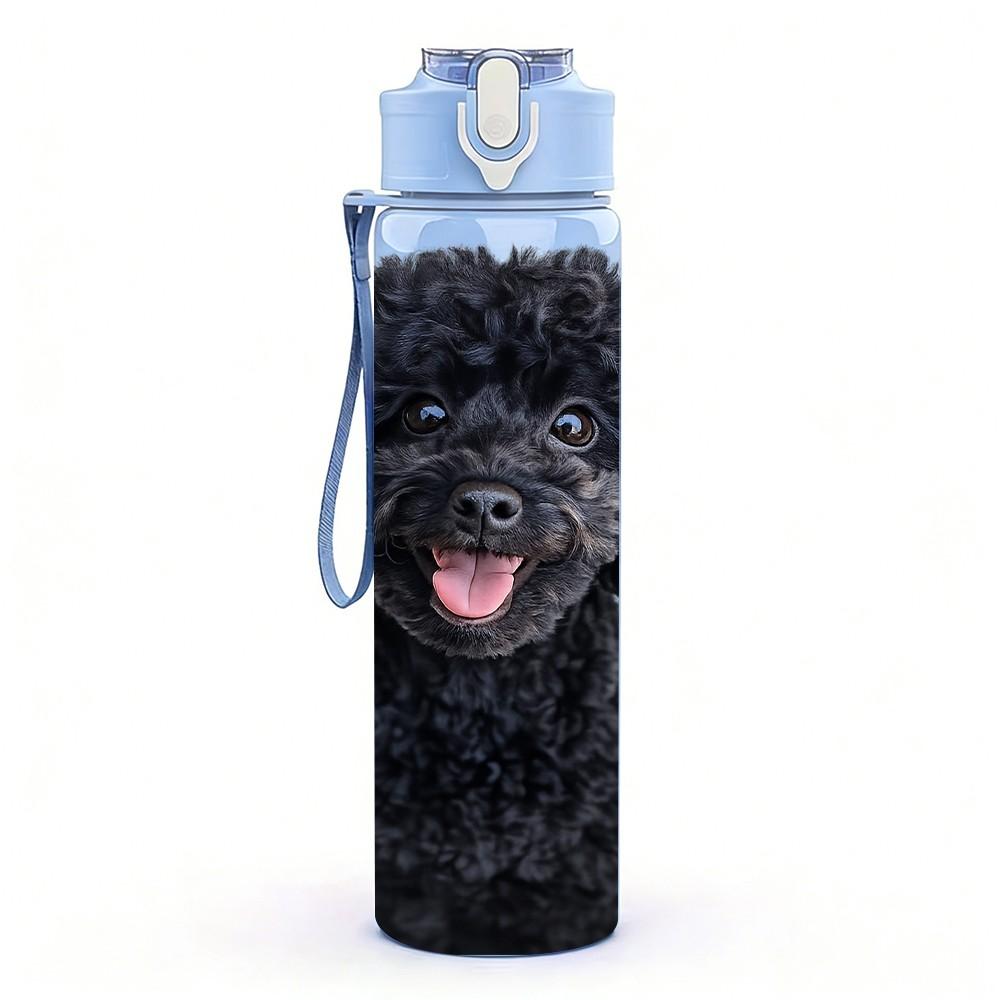 1PC Black Poodle Dog Fluffy Portrait Print 750ml Color Plastic Sports Water Bottle Leakproof Flip Straw Lid Suitable for Sports Office Home Use