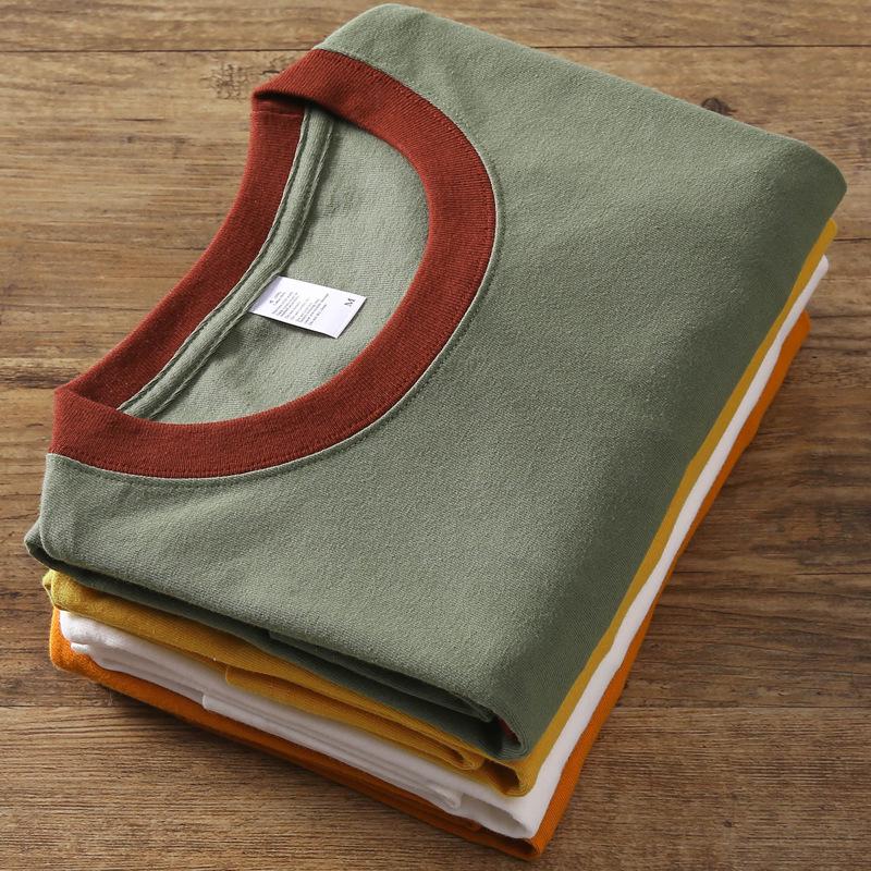"270g Retro Cotton Contrast Color T-shirt, Round Neck, Unisex Short Sleeve"
