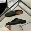 Fashion SUOJIALUN 2025 Autumn Women Slipper Ladies Round Toe Slip On Ladies Casual Mules Shoes Flat Heel Outdoor Dress Sandal Shoes