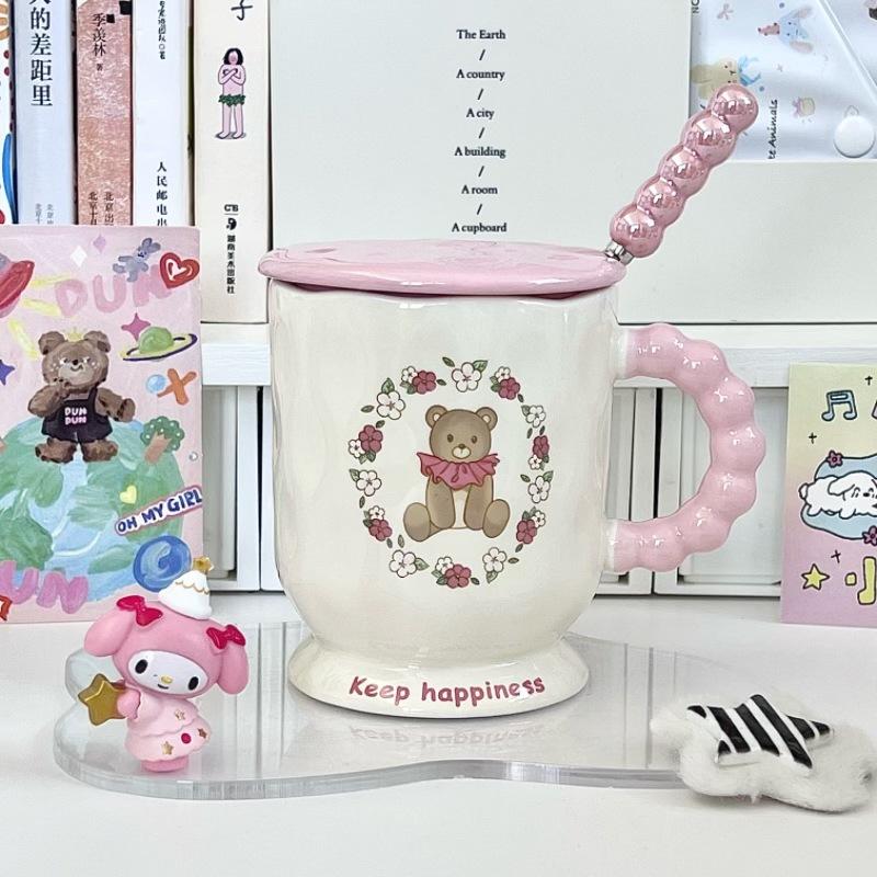 Cute girl heart cartoon bear ceramic mug with lid for girl birthday gift girlfriend souvenir gift box