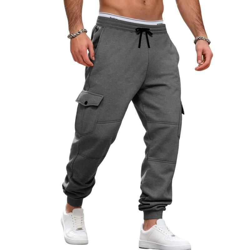 

Autumn and Winter Fleece Men s Overalls Spliced Multi-pocket Drawstring Sports Casual Jogging Pants XXXL
