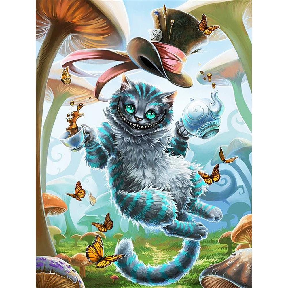 

5D DIY Алмазная Живопись Чеширский Кот Фэнтези 5D Мозаика Мультяшная Вышивка Крестом Домашний Декор Полная Круглая Round 30x40cm