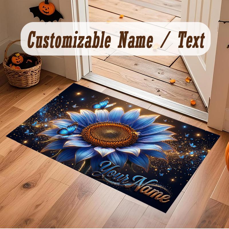 Floral Garden Theme Soft Crystal Velvet Rug Custom Name & Text Print Non Slip Floor Rug for Bedroom Living Room