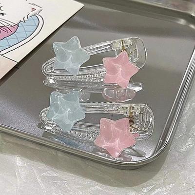 Cute Pink Blue Star Pentagram Hair Clip Student Girls Sweet Charm Lovely Hairpin Aesthetics Y2K Hair Accessories For Women