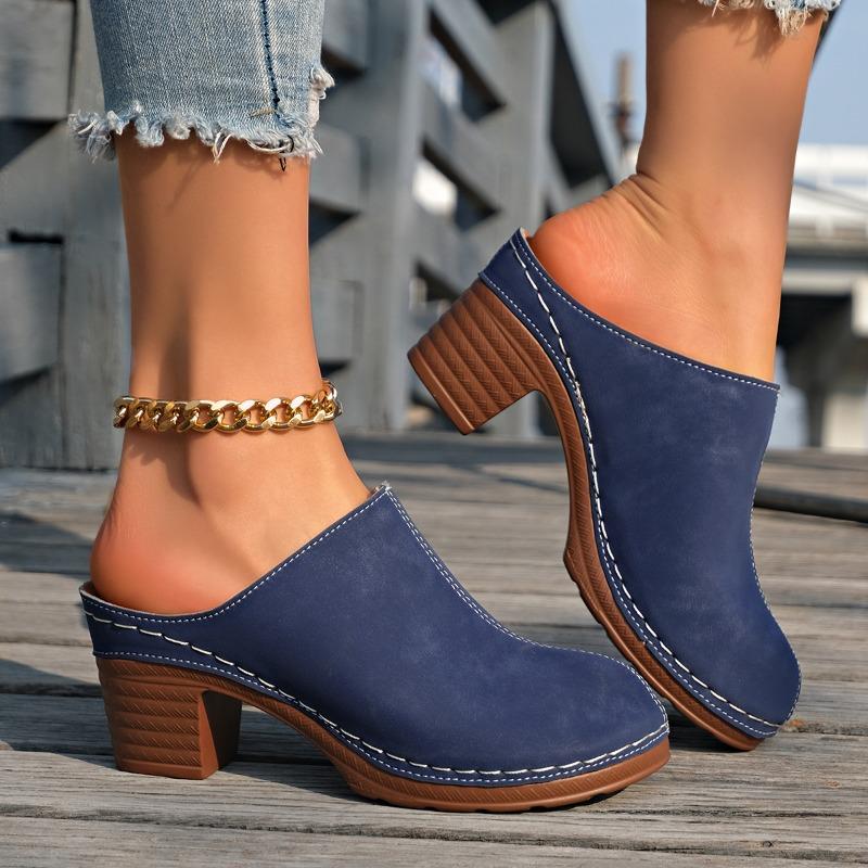 Sandale de vară pentru femei, cu platformă groasă, toc gros, cu vârf închis, slip-on, stil european simplu, încălțăminte casual.