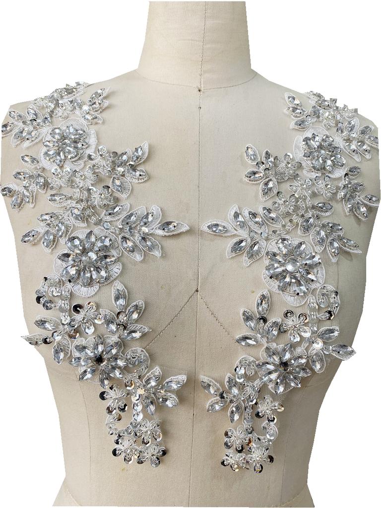 Heavy-duty Sewing Multi-color Bright Rhinestone Floral Lace Applique Dress Accessories Luxurious Decorative Patch Made In China