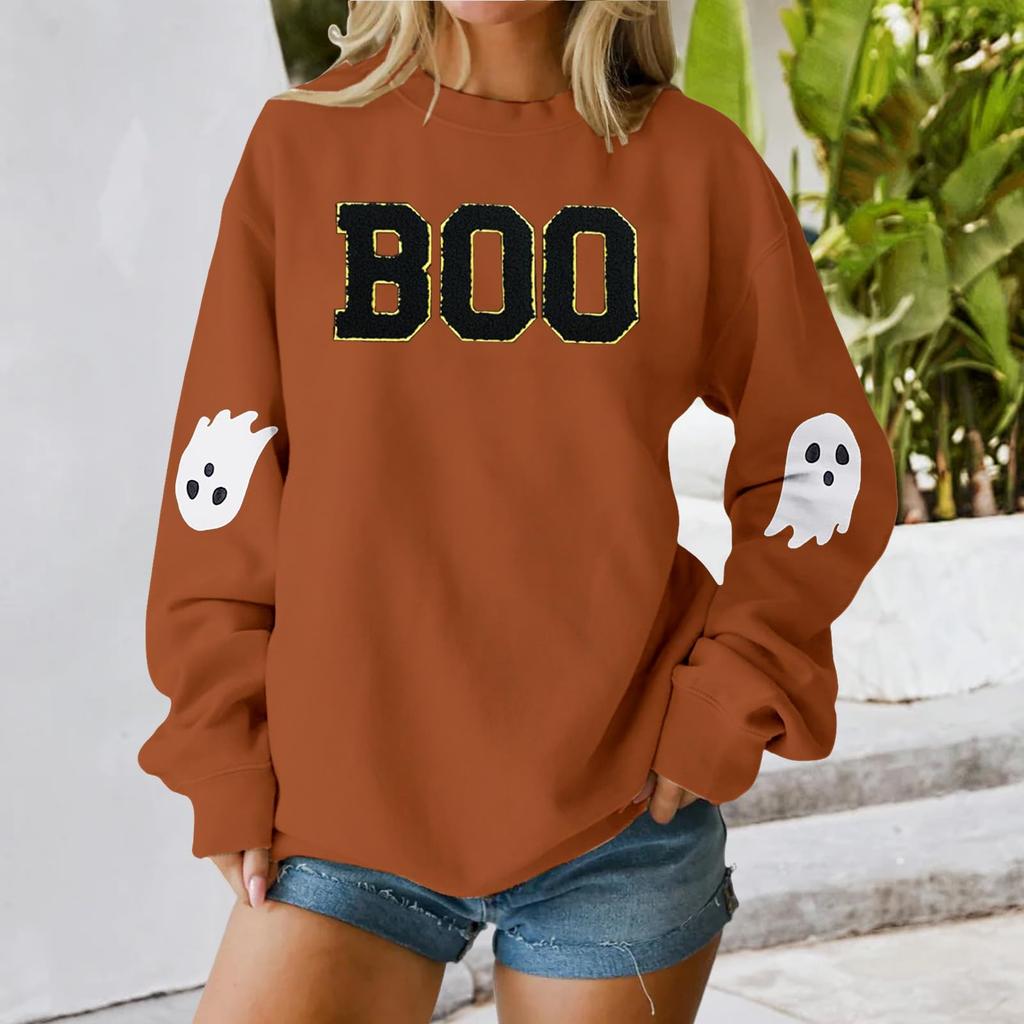 Women's Round Neck Printed Tops Cotton Casual Fashion Long Sleeve Pullover Top Blouse