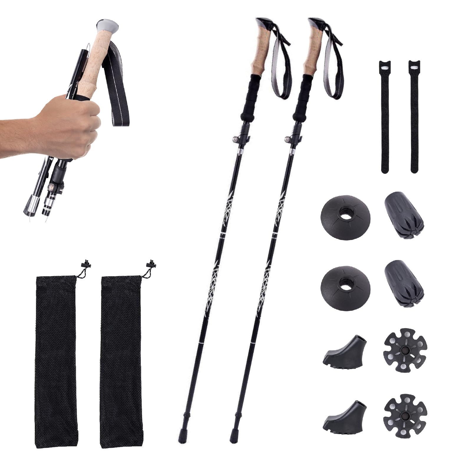 

JEELAD складная треккинговая палка для гор, изготовленная из сумки для хранения, регулируемая для ходьбы в горах, унисекс, для скалолазания, стандартная, легкая, 100-130 см