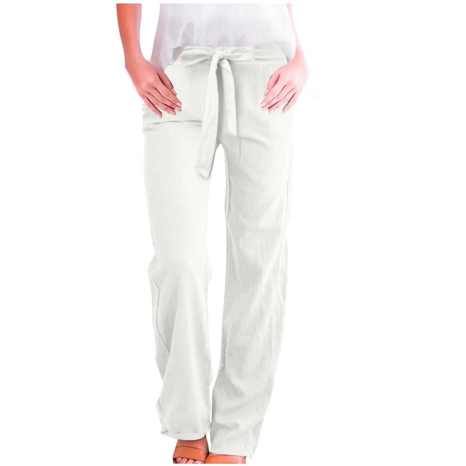 

Женские повседневные прямые брюки, однотонные повседневные длинные брюки с карманами S белый