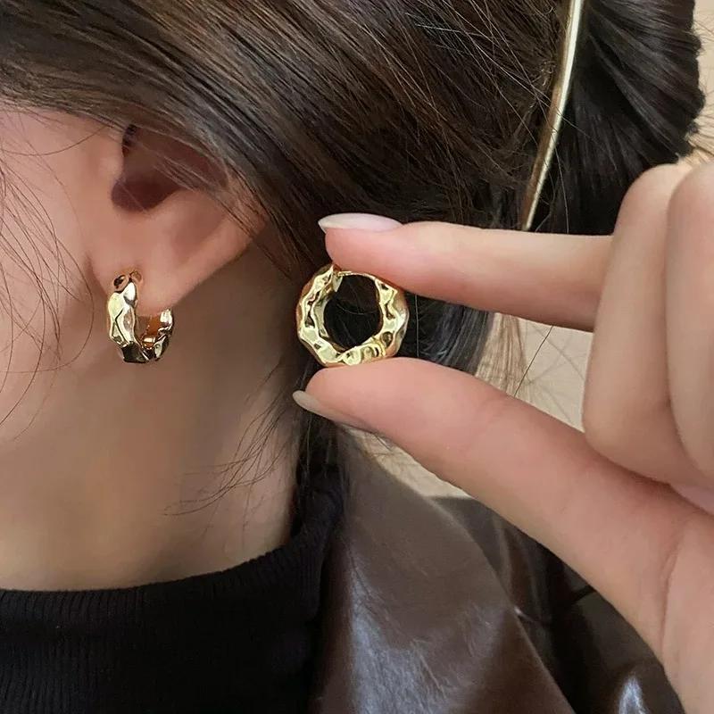 Irregular Pleated Lava Earrings for Women Retro French Earrings Design Simple Temperament Senior Fashion Luxury Jewelry Gift