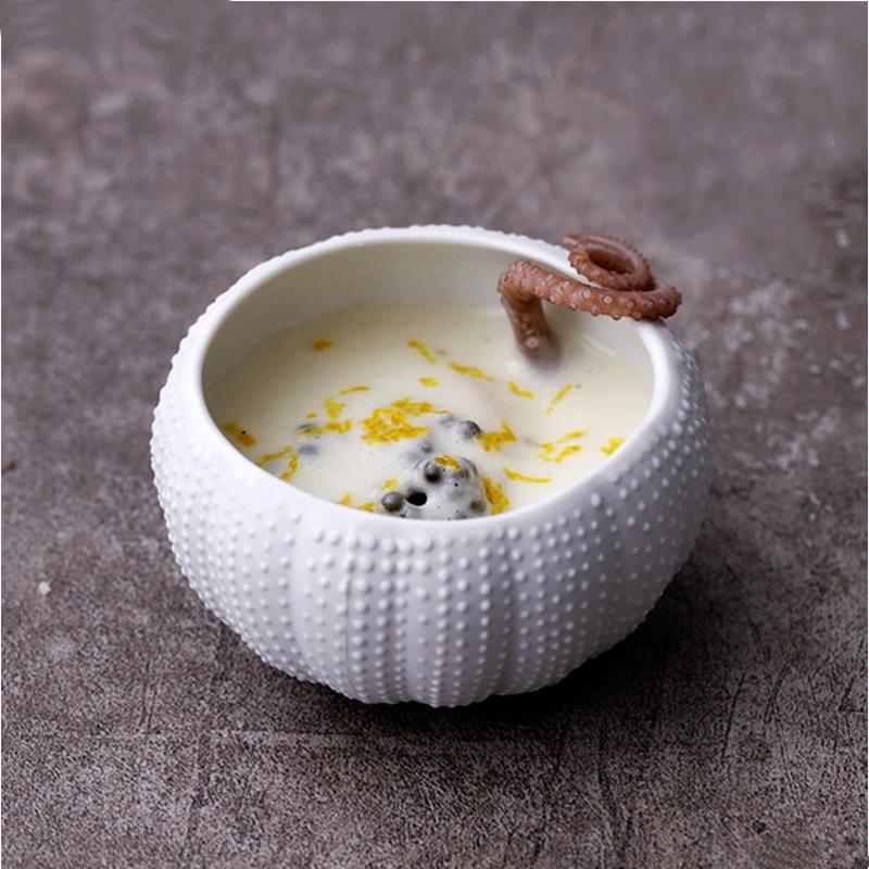 Piatto Bianco Ceramica Riccio di Mare Ciotola da Dessert Piatto Irregolare Ostrica Decorazione Ristorante Stoviglie Ciotola Condimenti Piatto Spezie