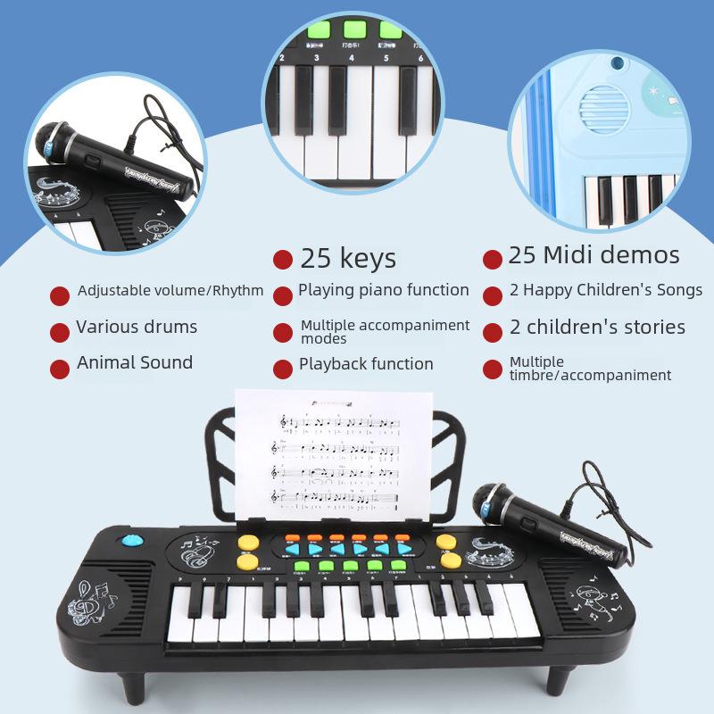 25-Key Children's Electronic Piano Toy with Microphone: Early Education Music Simulator