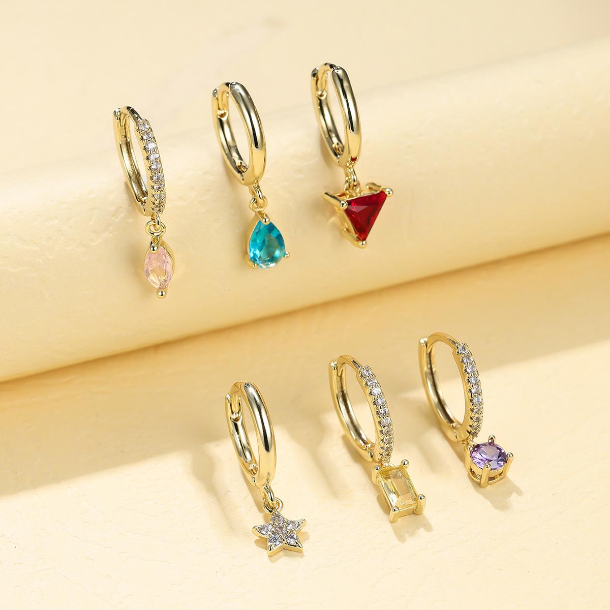 Hot-selling gilt colored treasure pendant earrings six-piece set, sweet, cool and multi-scene versatile earrings combination
