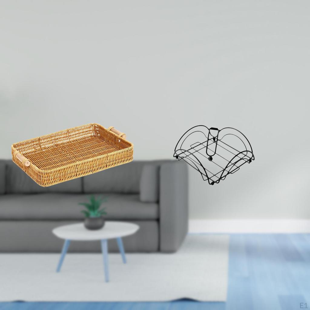 Woven Fruit Basket Snack Bowl And Bread Plate with Paper Napkin Holder for Table Storage Weighted