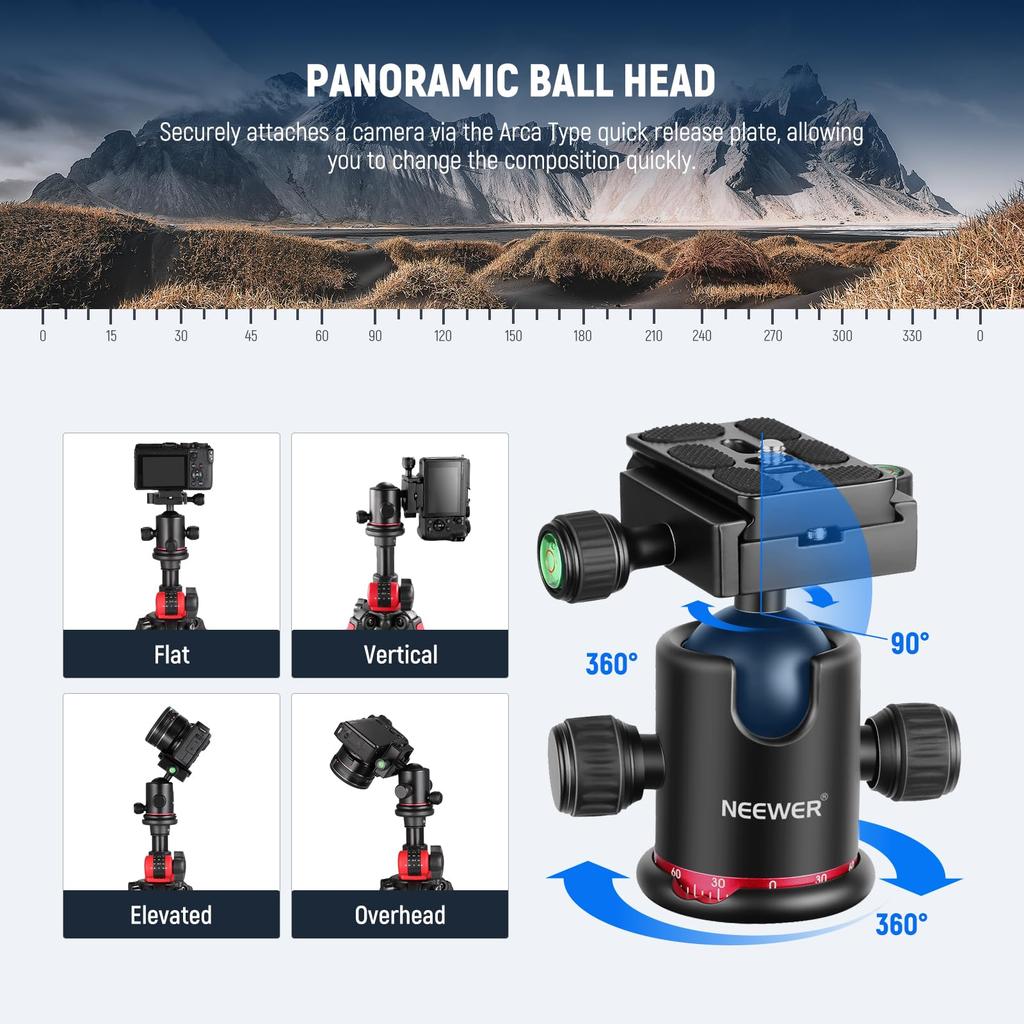 NEEWER 200cm Camera Tripod Monopod with Center Ball QR and Horizontal Tripod with Overhead Camera Mount for Overhead Suitable for Made of Aluminum