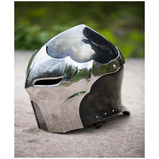 Dark Steel Fantasy Helmet  Polished Faceplate Medieval LARP Armor