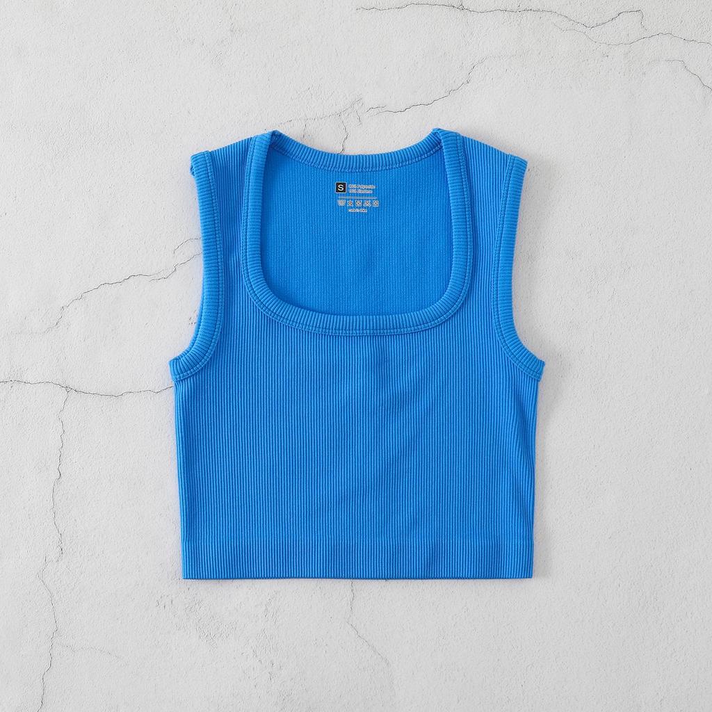 Plus Size Quick-Dry Ribbed Yoga Sports Tank with Square Neck