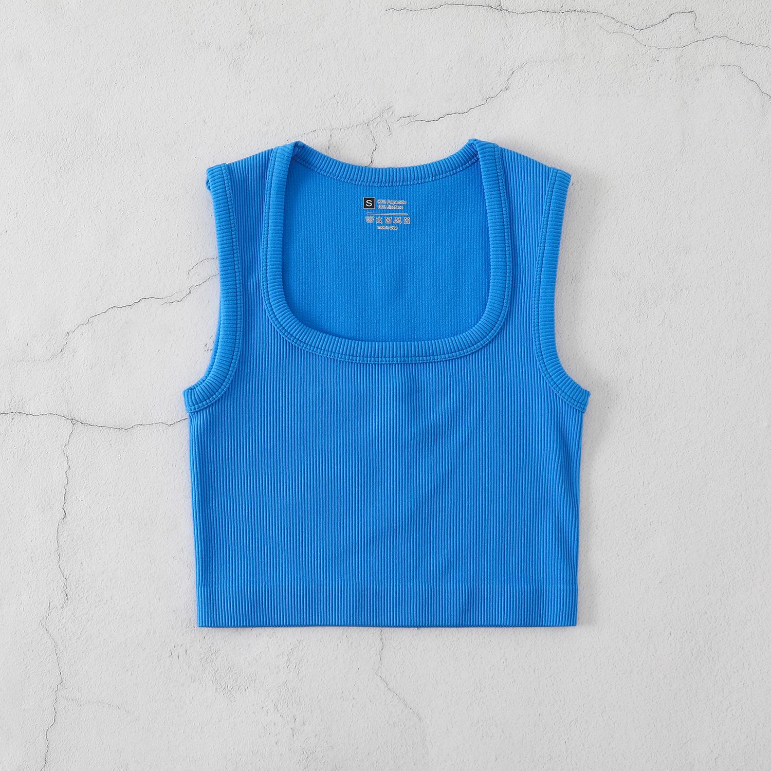 

Спортивный топ-майка для йоги большого размера из рубчатой ткани, быстросохнущий, с квадратным вырезом Large синий