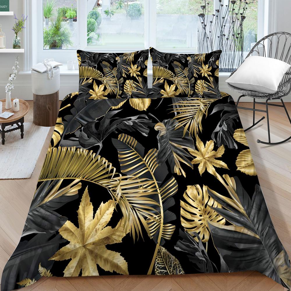 Familiesengetøy Enkelt Dobbeltseng Full Størrelse Plantetrykkserie Sengetøy Bladmønster Putetrekk og Dynetrekk Vaskbart Hjemmedekorasjon