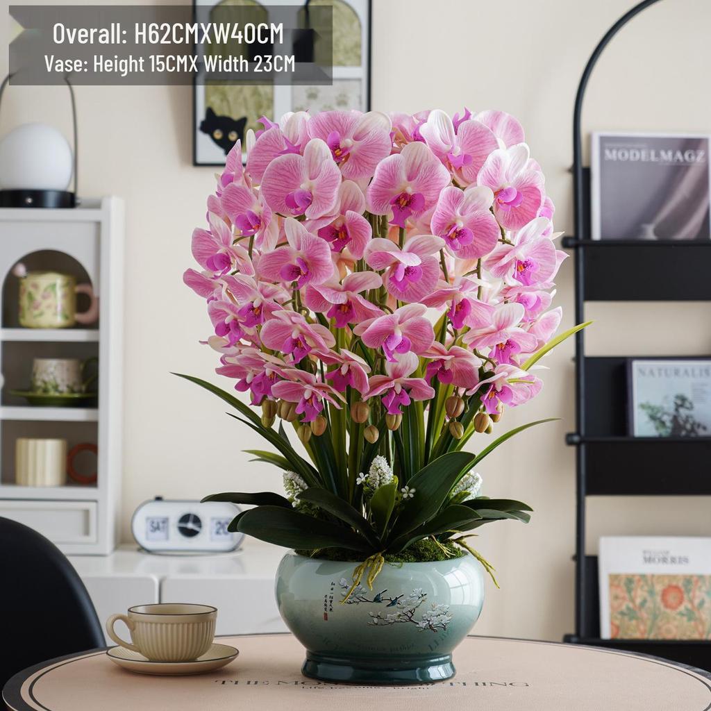 Luxury Phalaenopsis Artificial Flower Arrangement for Living Room Dining Table Decor
