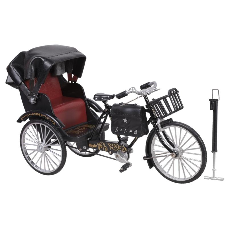 Collectible 1:10 Miniature Tricycle Model Iron Three Wheeld Rickshaw Replicas Vintage Desktop Decoration Gift For Adults