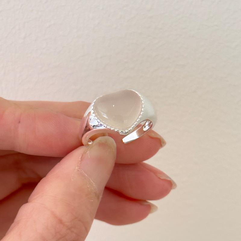 925 Sterling Silver Rings For Women Geometric Fine Jewelry Finger Adjustable Simple Heart Stone Ring For Party Birthday Gift