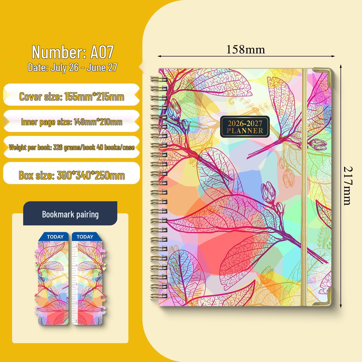 2026 A5 Spiral English Notebook & Planner Diary July 2026 - June 2027