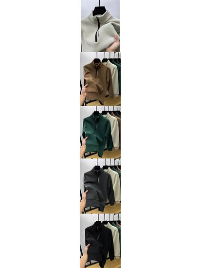 Men's Winter Fleece-Lined Half-Zip Sweatshirt: Warm, Casual Long-Sleeve Stand Collar Top