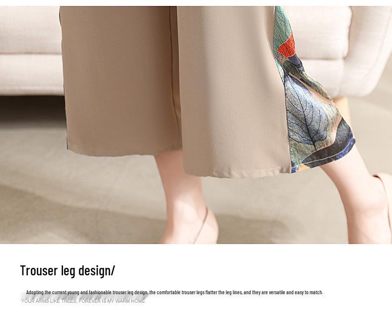 Stylish Chiffon Summer Outfit Set for Middle-Aged Mothers: Short-Sleeved Blouse and Pants