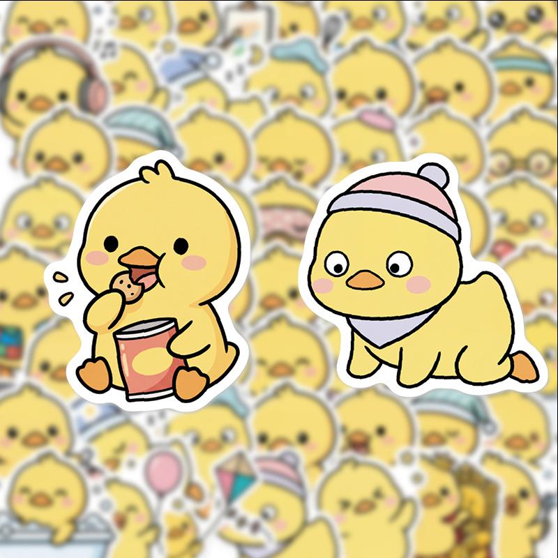 50pcs Cute Little Yellow Duck Doodle Stickers Tablet And Laptop Stickers Phone Decorations Birthday Gift Box Stickers for Pads