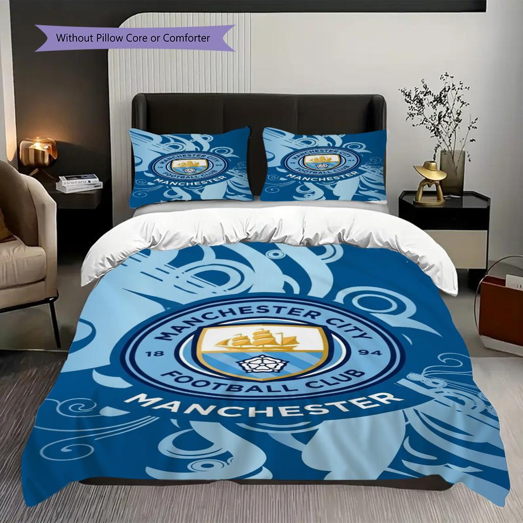 Manchester City Pride Three-piece set (1 * duvet cover + 2 * pillowcase, without core) 2DFlat Christmas birthday gift Duvet cover and pillowcase