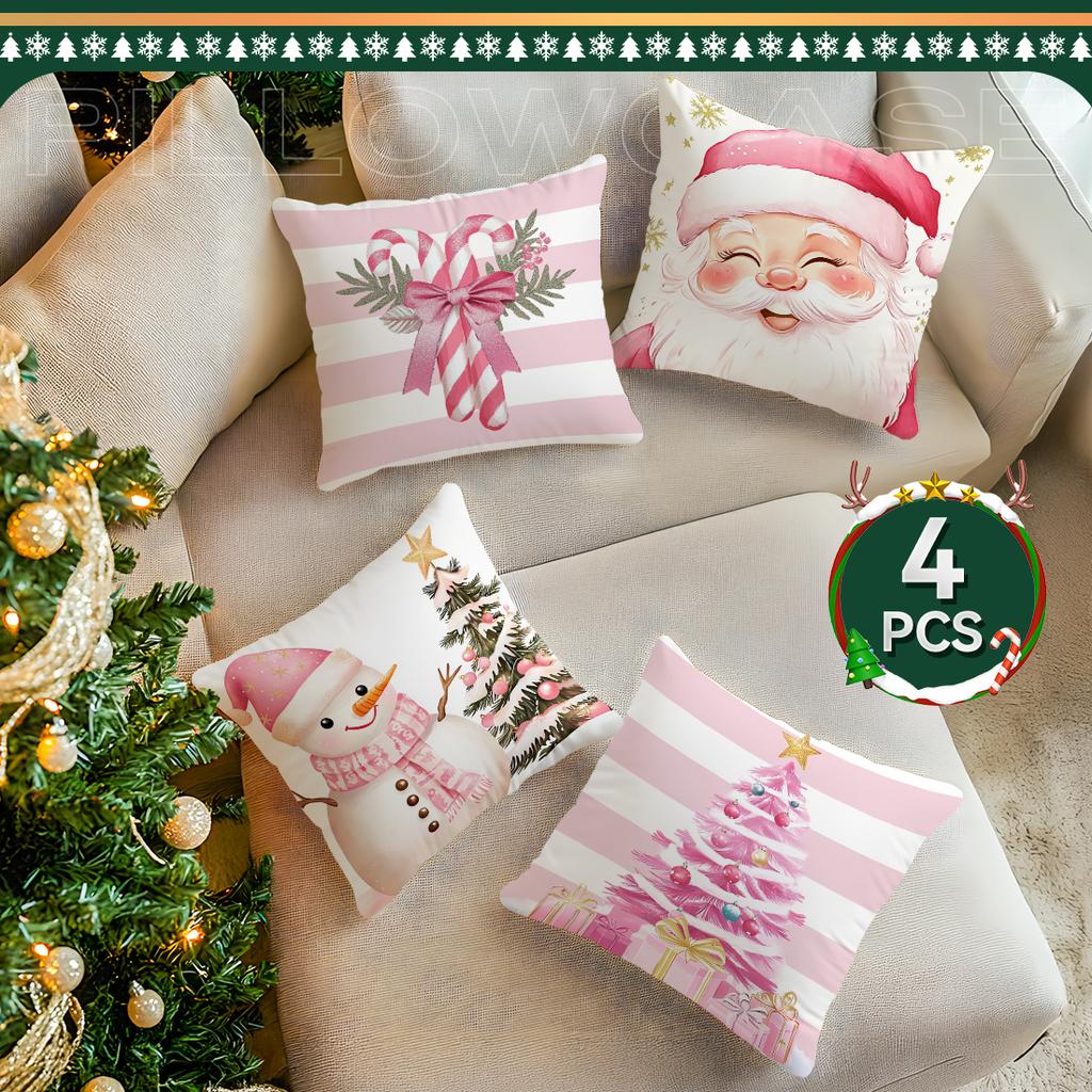 45X45Cm Pink Christmas Pillowcase Bedroom Sofa Cushion Cover 100% Polyester Living Room Cushion Pillowcase Home Decor