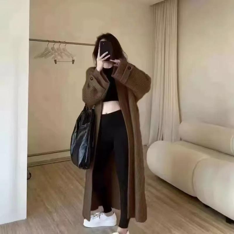 

Осень и Зима Дизайнерский Смысл Ленивый Стиль Длинный Свитер Вязаный Кардиган Женский Свободный Толстый Жакет Женский One size кофейный