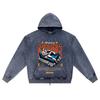 DTG print Knitted Denim Zip-Up Hoodie Rich Man Brother Print Zipper Hoodies  