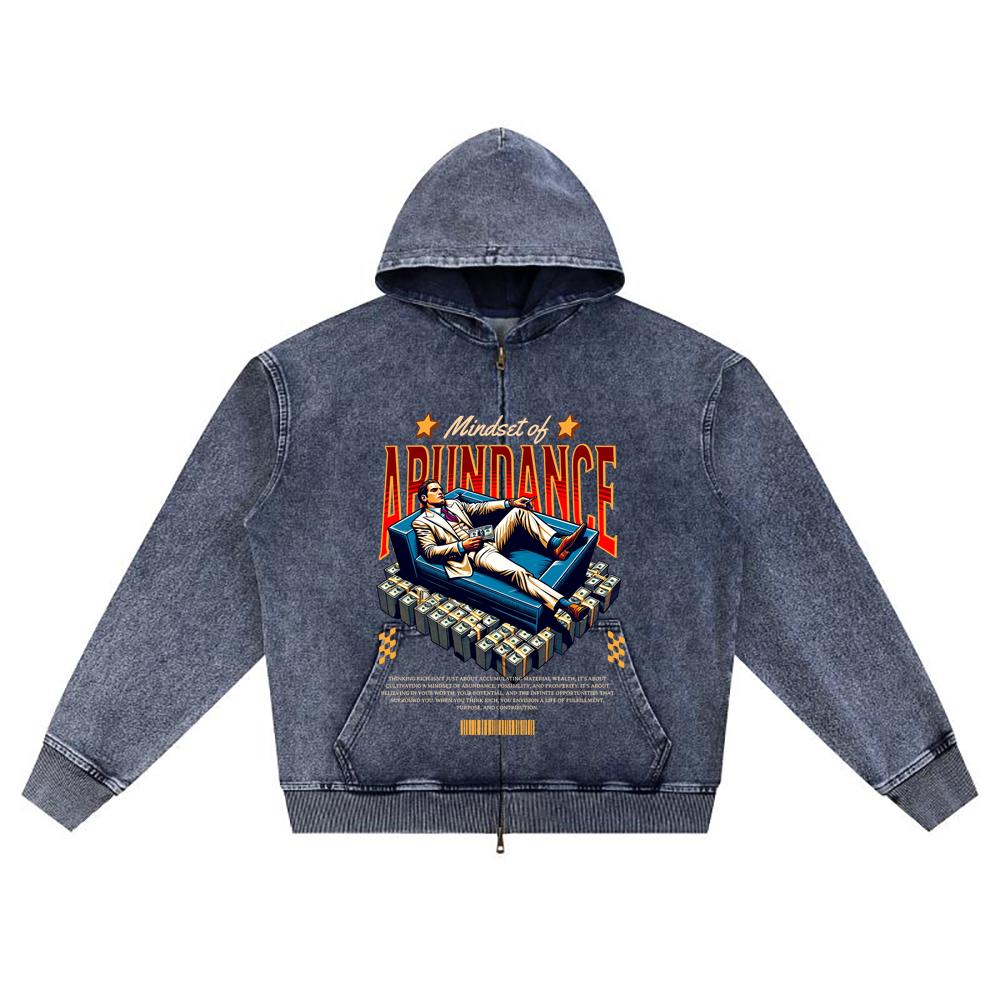 DTG print Knitted Denim Zip-Up Hoodie Rich Man Brother Print Zipper Hoodies  