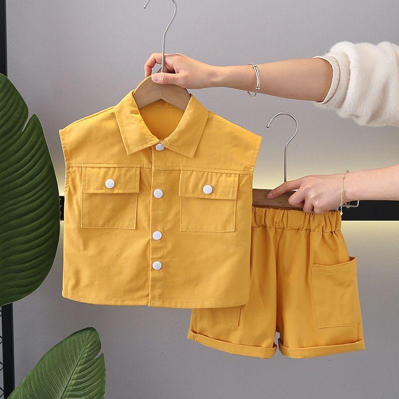 Chlapecký letní oblek košile dvoudílný set letní s krátkým rukávem dětské oblečení