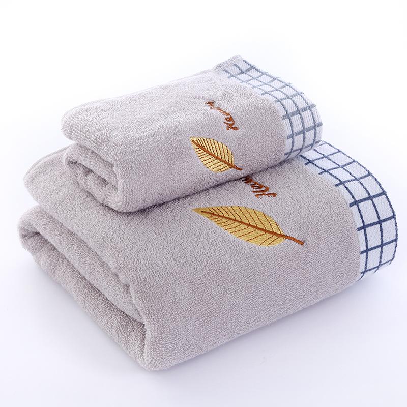 

Полотенце с золотым листом, махровое полотенце из чистого хлопка, однотонное вышитое полотенце для лица для дома, утолщенное банное полотенце, впитывающее и прочное 35*75 серый