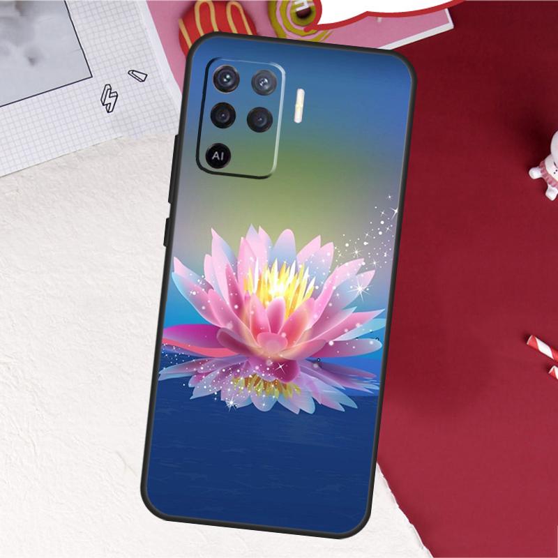 Lotus Blue White Flowers Case For Oppo A16 A96 A76 A17 A18 A60 A80 A40 A38 A58 A78 A98 A94 A74 A54 A15 A57 A77 A5 Pro