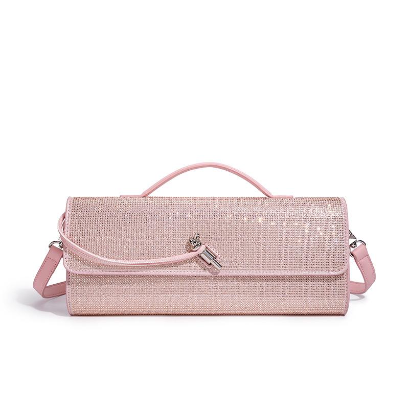 New Hot Diamond Banquet Bag Exquisite Horizontal Diamond Handheld Stick Bag Handheld Long Single Shoulder Diagonal Cross Women's Bag