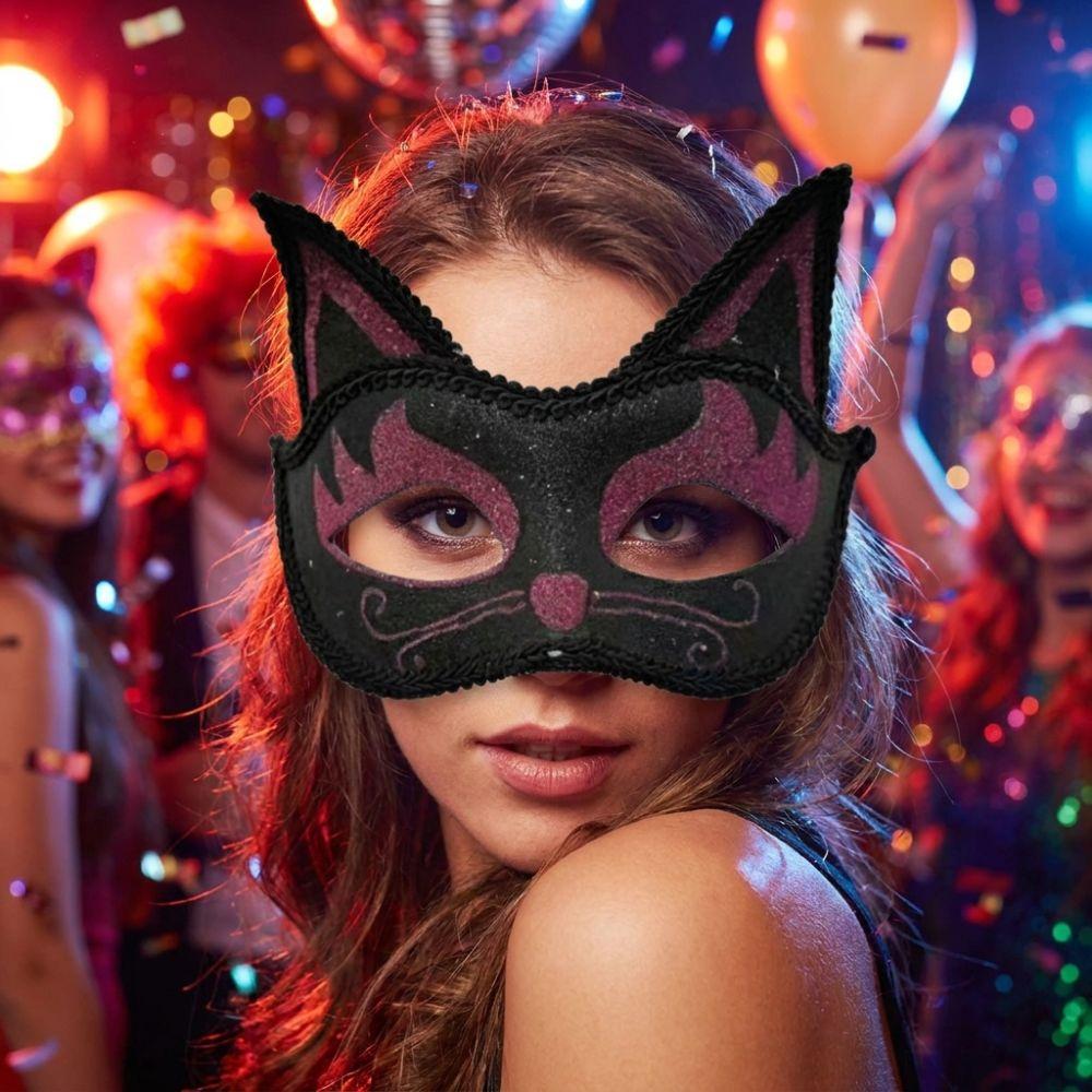 3D Cat Texture Glitter Cat Half Face Mask Funny Cosplay Halloween Cat Party Eye Mask  Themed Party