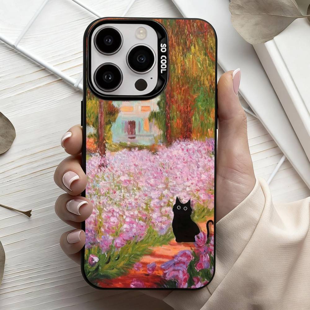 M-Matisse Monet Black Cat Funny Art  Phone Case For iPhone17,16,15,14,13,12,11 Plus,Pro Max Black Candy Silver Phone Case