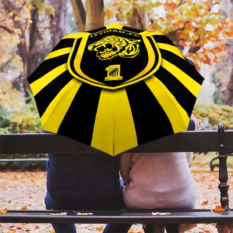 1 PC Automatic Folding Umbrella - Alittihad Club Pattern Portable Foldable Design With 8 Ribs Christmas Birthday Gifts