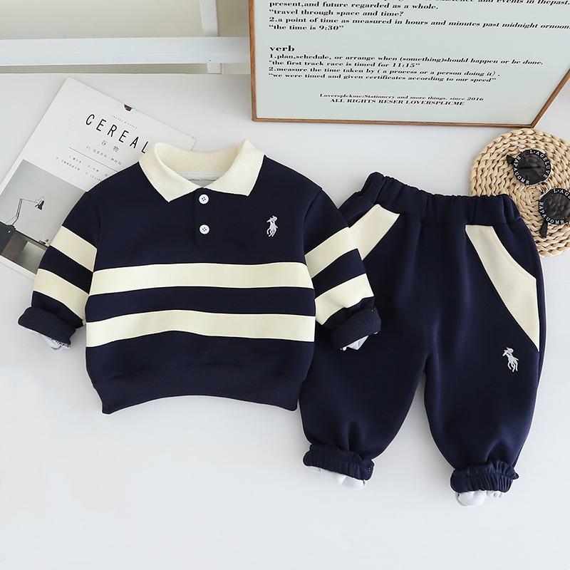 

2 шт./комплект детский комплект одежды модный детский свитер + штаны для мальчиков и девочек повседневные полосатые свитера весна-осень верхняя одежда костюм 80 темно-синий