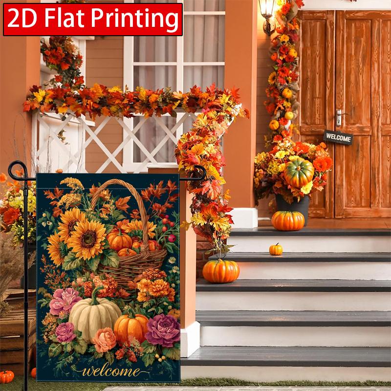 2D Flat - 2D Flat Thanksgiving Autumn Sunflowers Welcome Garden Flag X 2 (3) Outdoor Garden Flag Double-Sided Home Decoration Courtyard Decoration Ou