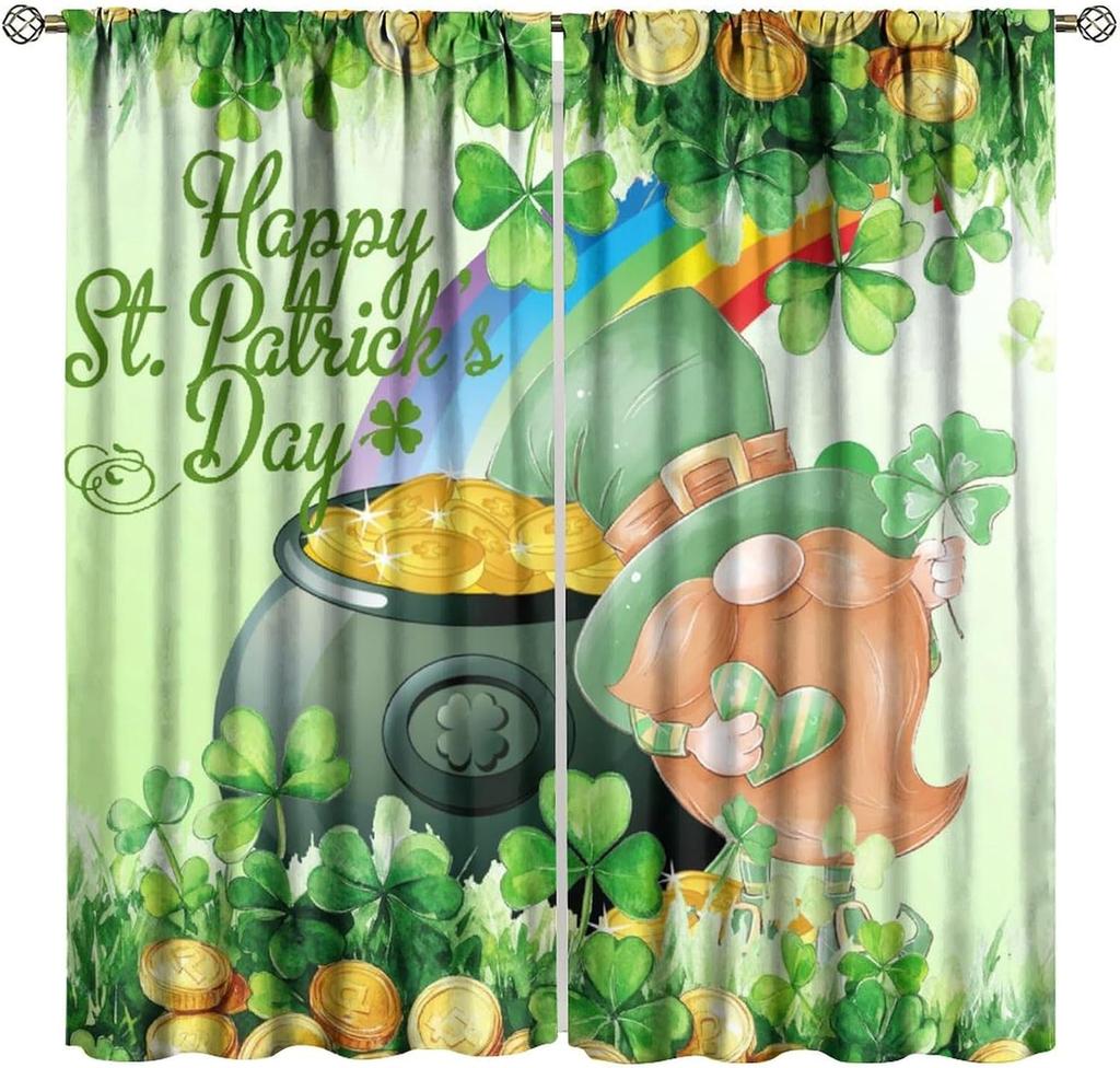 St Patrick's Day Decor Curtain St Patrick Leprechaun Gnome Green Hat St. Patrick's Day Shaamrock for Home Kitchen Livingroom