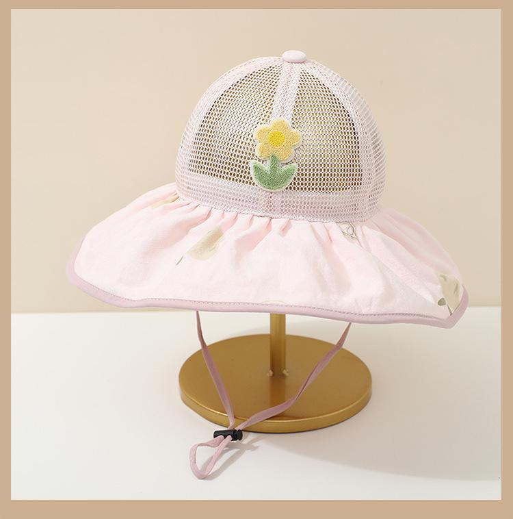 Summer Baby Girl Sun Hat Breathable Mesh Wide Brim UV Protection Sweet Bucket Hat Trendy Lightweight Outdoor Cap