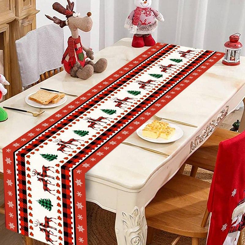 Christmas Ball Buffalo Plaid Table Runner Merry Christmas Decorations For Home Decor Xmas Table Flag Cover Gifts Happy New Year
