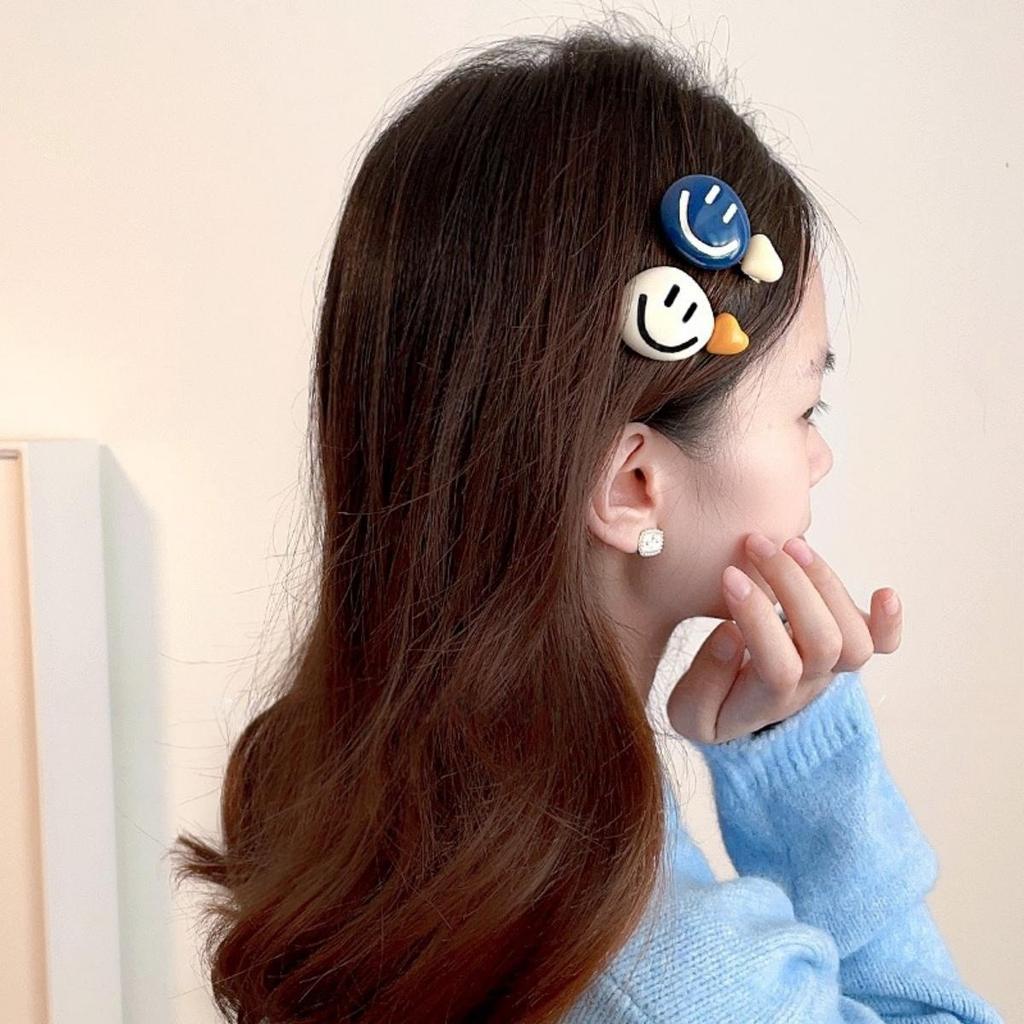 Candy Color Sweet Smiley Hairpin Side Clip Headdress Cute Contrasting Color Duck Bill Clip Ins Hairpin